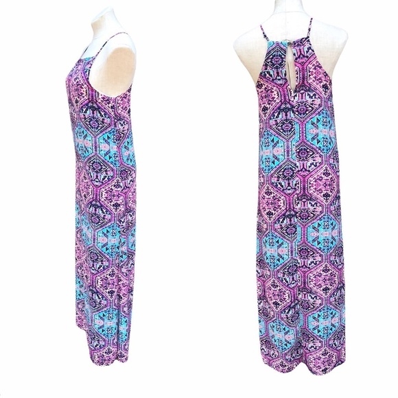 Everly Aztec Print Maxi Dress Small Teal Purple - Picture 3 of 8